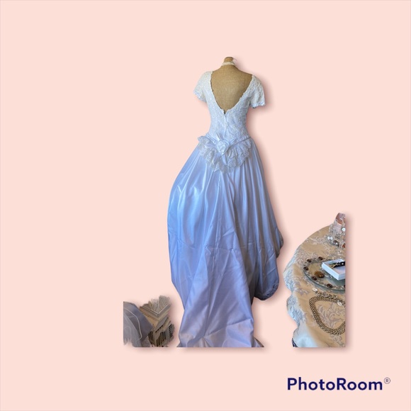 Mon Cherie Modest Bridal Gown. Beautiful Beaded Bodice with braided satin trim - Picture 2 of 10